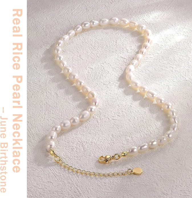 Natural Freshwater Baroque Pearl Necklace 14K Gold Plated Dainty Choker Necklace for Women Girls Snake Chain/Cuban Link/Paperclip/Ball Beaded Chain/Tennis Chain Fashion Jewelry for Gift