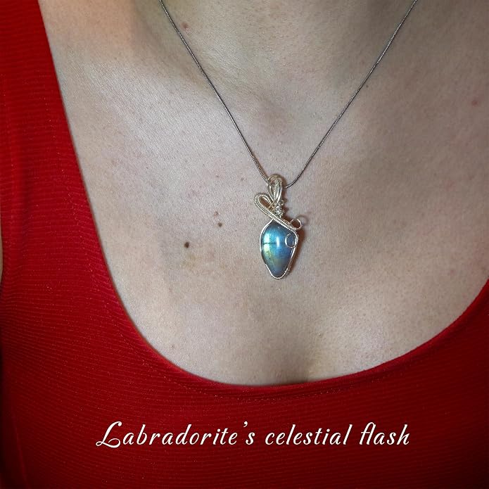Handmade Wrapped Labradorite Crystal Pendant Necklace - Dainty Charm Copper Wired Necklace, Healing Crystals and Gemstones, Vintage Jewelry for Women, Men's Necklace, Boho Black Stone Protection Birthstone Jewelry