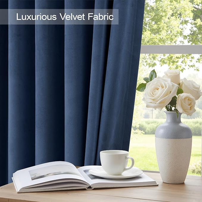 Navy Blue Velvet Curtains 63 Inches Long for Bedroom Nursery Room Darkening Thermal Insulating Window Satin Silk Textured Curtains for Living Room Door Victorian Retro Decor 52x63 Length 2 Panels Set