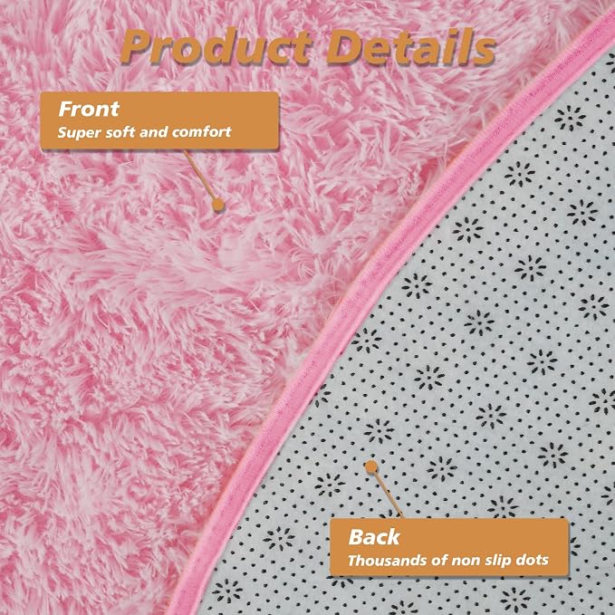 Super Soft Circle Rugs for Girls Princess Castle Toddlers Play Tent 3 Diameter Circular Area Rugs for Bedroom Home Decor Round Shag Playhouse Carpets(Φ3, Pink)