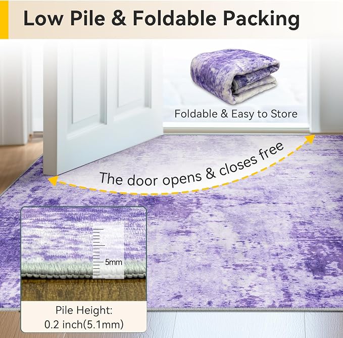 RELEANY Washable Area Rugs 4ft Non-Slip Modern Abstract Soft for Living Room Entryway Bedroom Kitchen, Print Pattern, Purple Gray Pink White