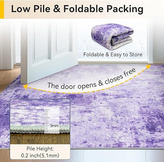 RELEANY Washable Area Rugs 6ft Non-Slip Modern Abstract Soft for Living Room Entryway Bedroom Kitchen, Print Pattern, Purple Gray Pink White