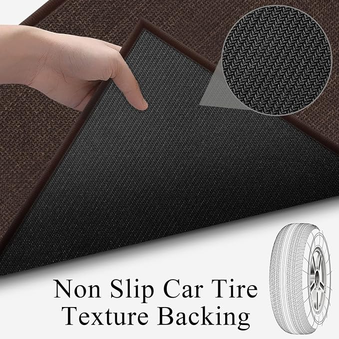 Jute Runner Rug Non Slip Washable, 17ft Rubber Backed Laundry Rugs Laundry Room Runner, Long Hallway Carpet Rug Mat, Deep Brown