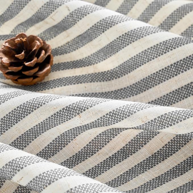 Vangao Linen Striped Curtains for Living Room Bedroom Farmhouse Tickingstripe Light Filtering Window Curtains Printed Drapes Grommet Top 2 Panels Charcoal Grey W50 x L84 Inch
