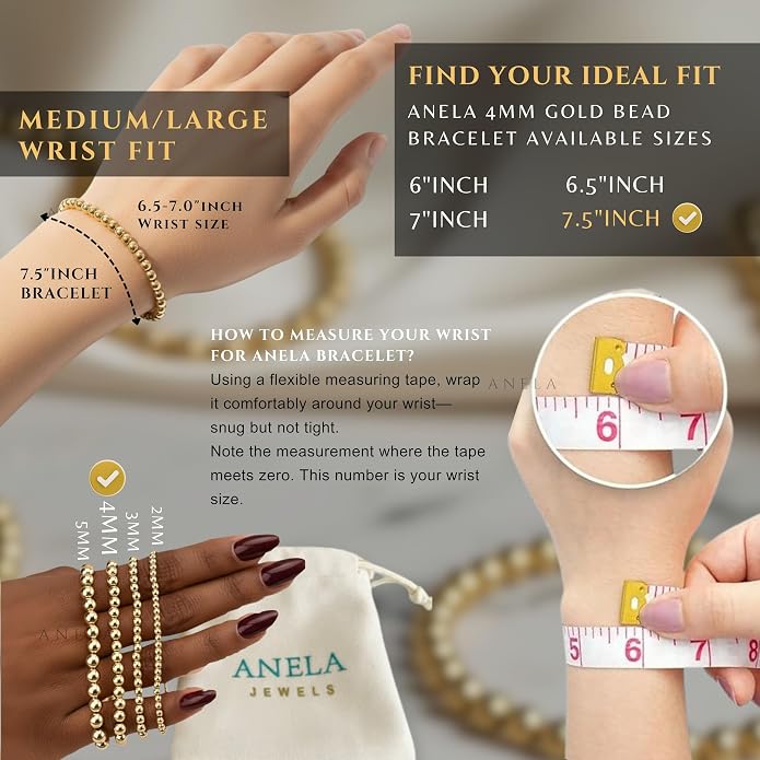 Anela 14k Gold Filled Beaded Bracelet for Women | 4mm Gold Beaded Bracelet | Stackable Gold Stretch Bracelets, Waterproof, Non Tarnish Dainty Gold Bracelet for Women Gifts, Handmade in USA