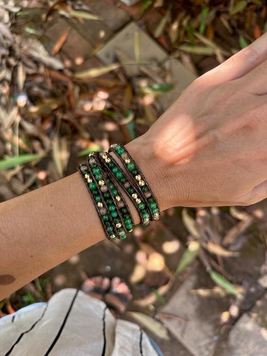 Bracelet for Women – Handmade Vegan Boho Natural Stone Layered Bracelet, Thailand Bohemian Stackable Beaded Wrap Bracelets, Summer Hippie Bracelet Stack, Fashion Jewelry Gifts