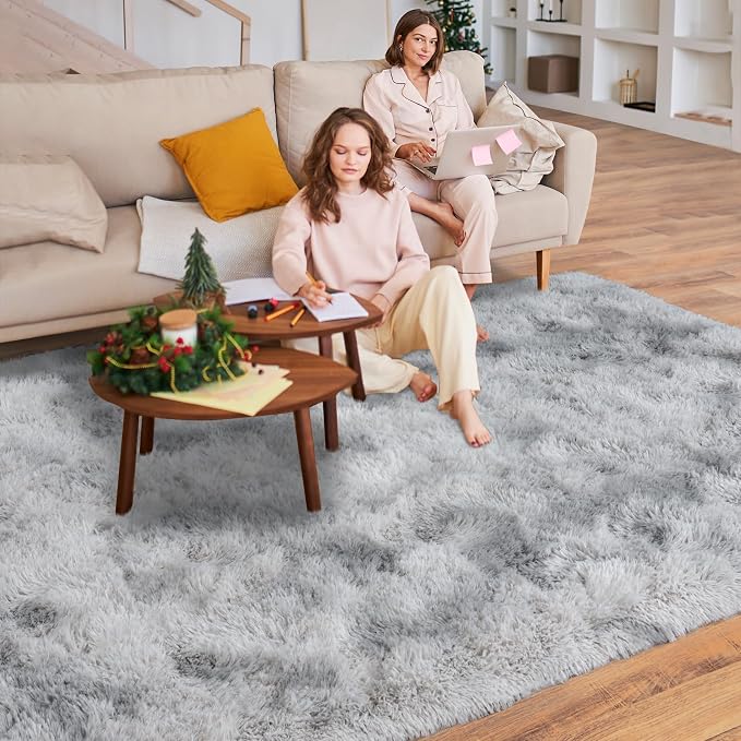 Dssimo 5x7 Area Rugs for Living Room, Gray Tie-Dyed Plush Fluffy Carpet | Upgrade Non-Slip Thick Large Gray Shag Rugs for Bedroom Nursery Kids Room Dorm Room Home Decor, Indoor Plush Floor Carpet
