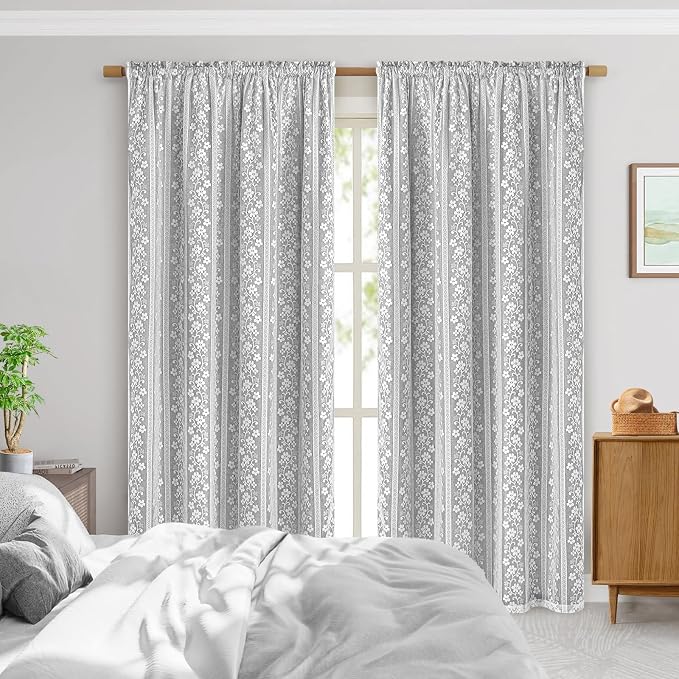 ASPMIZ Linen Curtains for Bedroom, Double Layered Curtain for Living Room Farmhouse Curtain 63 Inch Length 2 Panels Set, Rustic Curtains & Drapes Rod Pocket with Tiebacks, 52 x 63 Inch, Grey