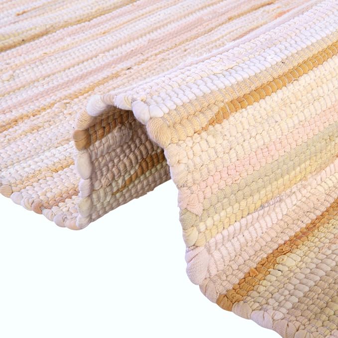 Unique Loom Chindi Cotton Collection Soft Hand Woven Natural Fiber Striped Area Rug, 4 ft x 6 ft, Beige/Ivory