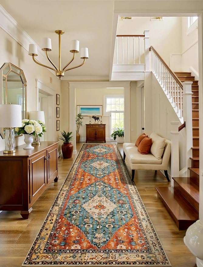 SERISSA Runner Rug for Hallways, 3x10 Washable Non Slip Kitchen Runner Rug, Long Boho Rug Vintage Tribal Hallway Stair Ultra Soft Print Floor Carpet for Bedroom Bathroom Laundry Room
