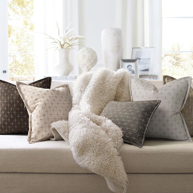 ZWJD Pillow Covers 20x20 Set of 2 Soft Polyester Textured Pillow Covers with Stylish Flange Edge Cozy Farmhouse Throw Pillows for Couch Bed Sofa Living Room