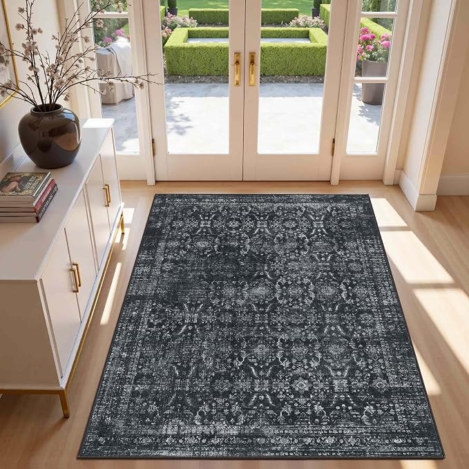 Rugxara Black 3x5 Rug for Entryway Bedroom Washable Area Rugs Carpet