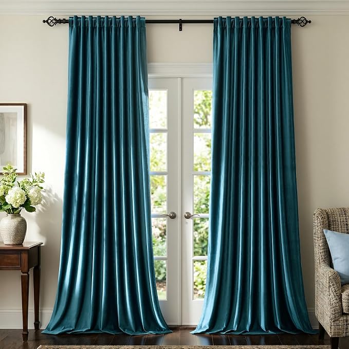 Peacock Blue Velvet Curtains 120 inch Long for Living Room,Luxury 2 Panels Room Darkening Rod Pocket Back Tab Curtain Elegant Thermal Insulated Heavy Soundproof Decorative Window Drapes for Bedroom