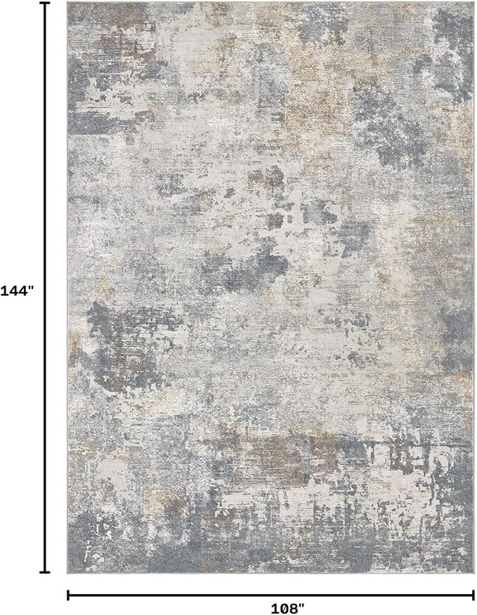 UERMEI 9x12 Area Rug Living Room Rugs - Washable Neutral Modern Abstract Soft Thin Large Rug Indoor Floor No Slip Rug Carpet for Bedroom Under Dining Table Home Office Decor - Blue Grey