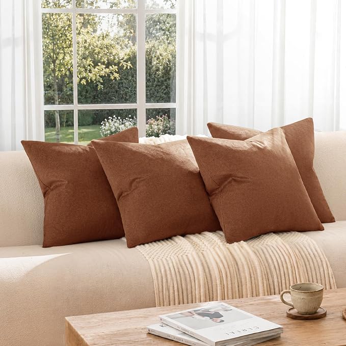 a moment Waterproof Throw Pillow Covers Set of 4,24x24 Inch Outdoor Stain Resistant Pet Friendly Pillowcases Cushion Covers for Patio Sofa and Living Room,Rust