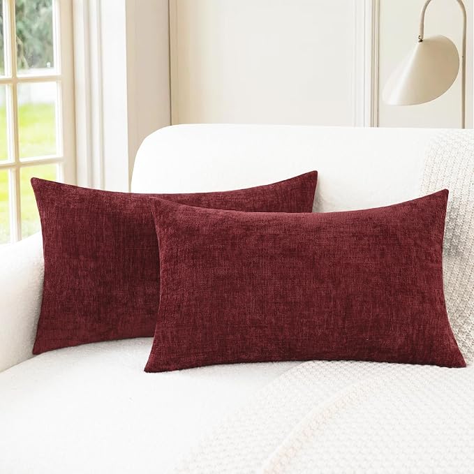 CaliTime Christmas Throw Pillow Covers Decorative 16 X 26 Inches Pack of 2 Cozy Chenille Cushion Cases for Couch Sofa Bed Living Room Home Burgundy