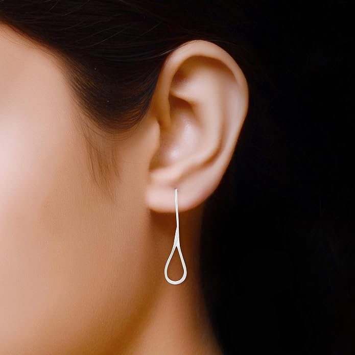 LeCalla 925 Sterling Silver Drop Ear Cuffs Earrings | Lightweight Threader Wire Shaped Teardrop Dangle Earring for Women | Hypoallergenic Piercing Gifts for Her