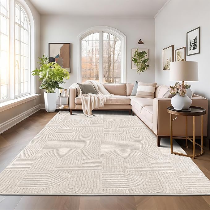 Pauwer 9x12 Washable Area Rugs for Living Room Modern Beige Solid Color Soft Fluffy Rugs for Bedroom Non Slip Boho Accent Indoor Mat Floor Carpet Cover for Kids Room Dining Room Kitchen Office
