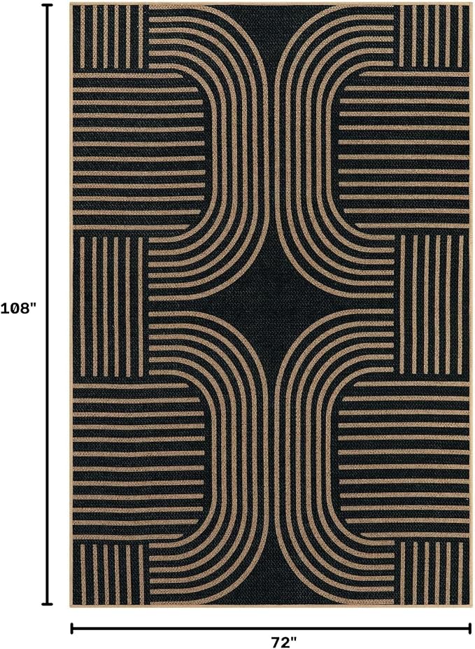 Lahome Enfys Modern Geometric Easy Jute Rug, 6x9 Area Rugs for Living Room Outdoor Patio Washable Indoor Outdoor Carpet, Farmhouse Large Non Slip Carpet for Bedroom Backyard Dining Room