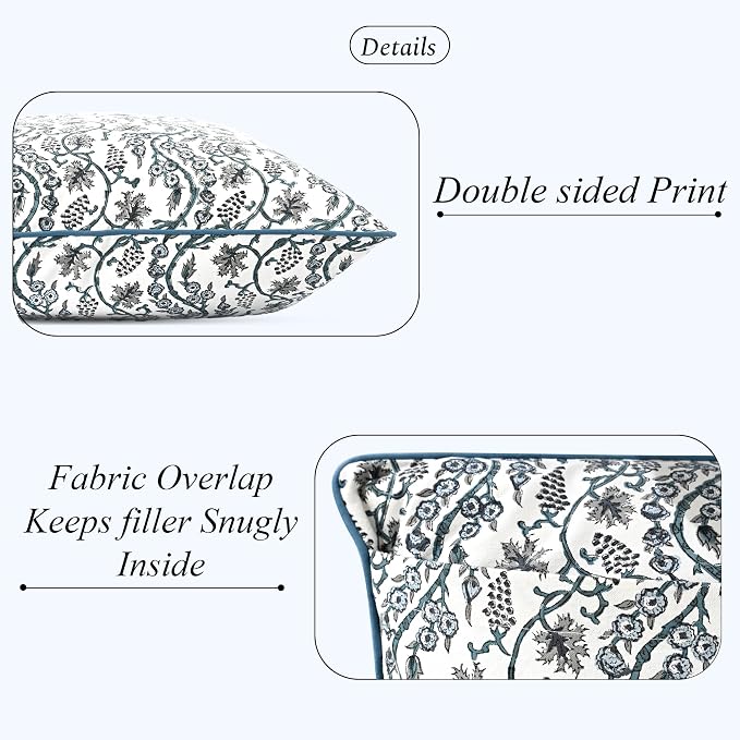 Ridhi Block Print Baby Blue Eyes Pillow Cover 18" x 18" (Pack of 2) Decorative Couch Pillows for Living Room, Farmhouse Chic Boho Cute Outdoor Pillows Covers Gifts for Spring, Mother's Day