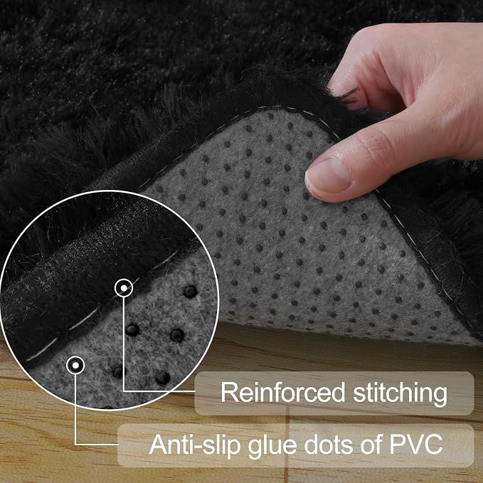 qulint Black Area Rug for Living Room, 4x6 Fluffy Rug for Bedroom Boys Room | Soft Shag Small Carpet for Nursery, Fuzzy Plush Shaggy Modern Rug for Dorm Kid Room Classroom Home Decor