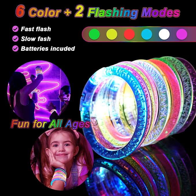 OLUPP 120 Pack LED Light Up Bracelets, Glow in the Dark Party Supplies, 6 Color Glow Bracelets, Rave Party Favors for Kids/Adults Birthday, Concert,Goodie Bag Fillers, New Year