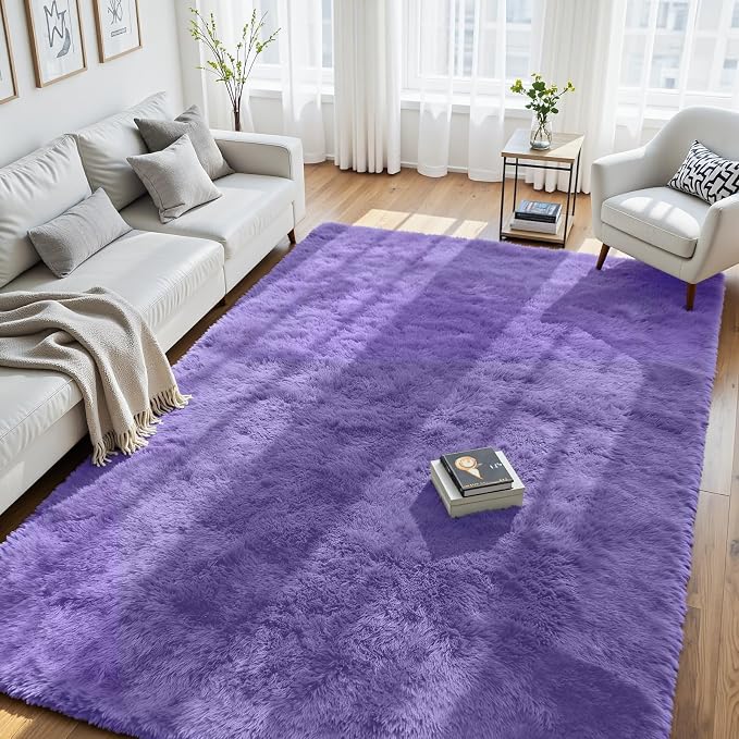 8x10 Area Rug for Living Room, Ultra Soft Fluffy Purple Rugs for Bedroom, Non Slip Large Shag Carpet, Fuzzy Plush Nursery Rug, Thick Washable Indoor Floor Carpets for Kids Office Dorm Home Decor