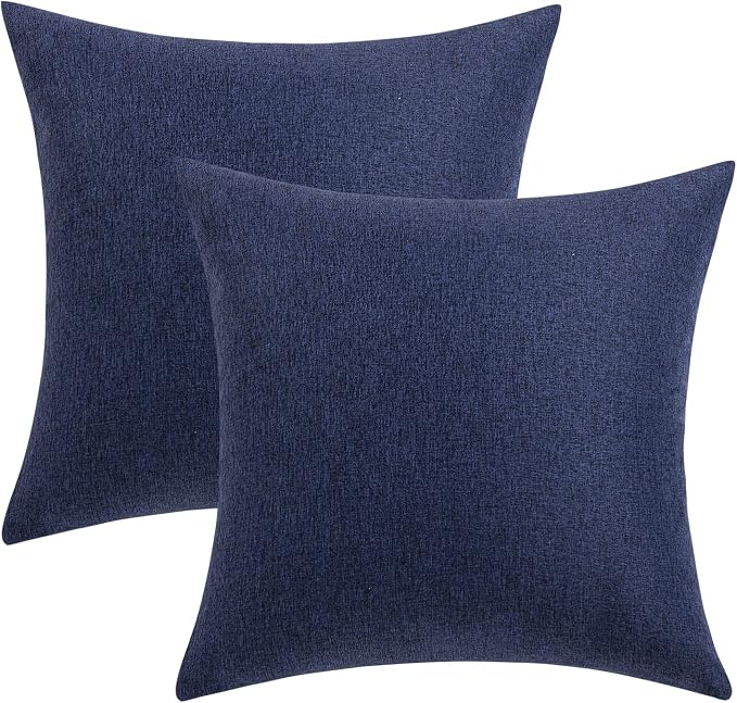 MIULEE Pack of 2 Decorative Outdoor Solid Waterproof Throw Pillow Covers Euro Sham Faux Linen Garden Farmhouse Cushion Cases for Summer Patio Tent Balcony Couch Sofa 24x24 Inch Navy