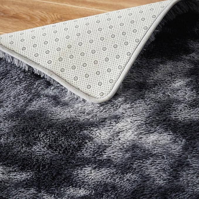 Floralux 9x12 Shag Rug for Living Room, Tie-Dyed Dark Grey, Soft Area Rugs for Bedroom