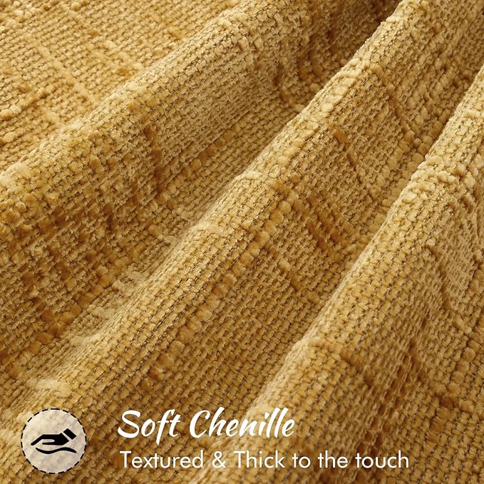 decorUhome Chenille Fall Throw Pillow Covers 20x20 Set of 2,Mustard Yellow | Soft Texture, Slubby Modern Design, Flange Edges, Cozy Accent Pillow Covers for Couch, Sofa, Bed, Living Room