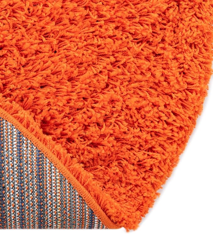 Unique Loom Solid Shag Collection Area Rug (3' 1" Round, Tiger Orange)
