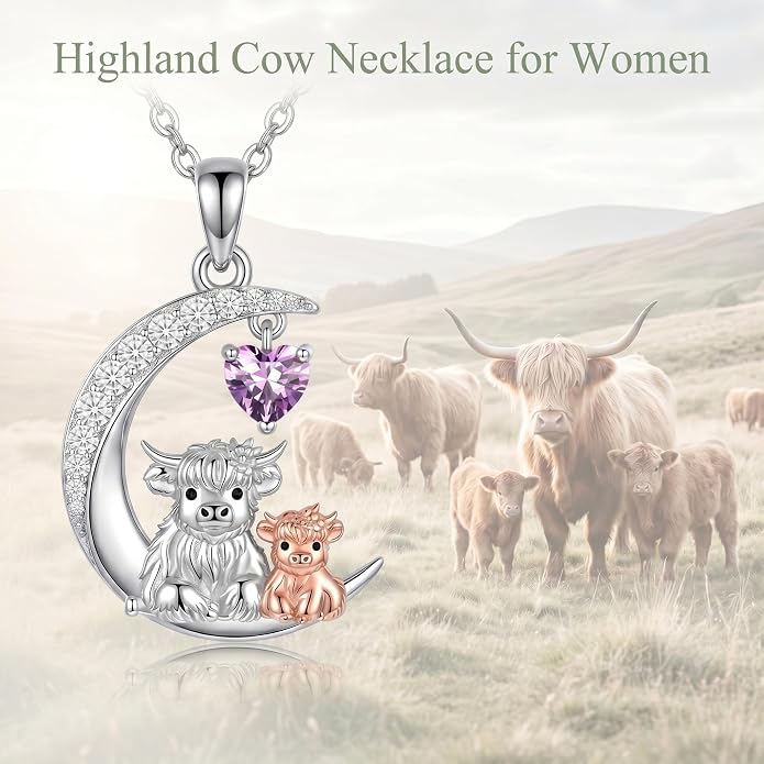 PELOVNY Teddy Bear Necklace for Women 925 Sterling Silver Bear/Highland Cow/Fox/Cat/Axolotl Birthstone Necklace Christmas Birthday Jewelry Gifts for Mom Daughter Wife Sister