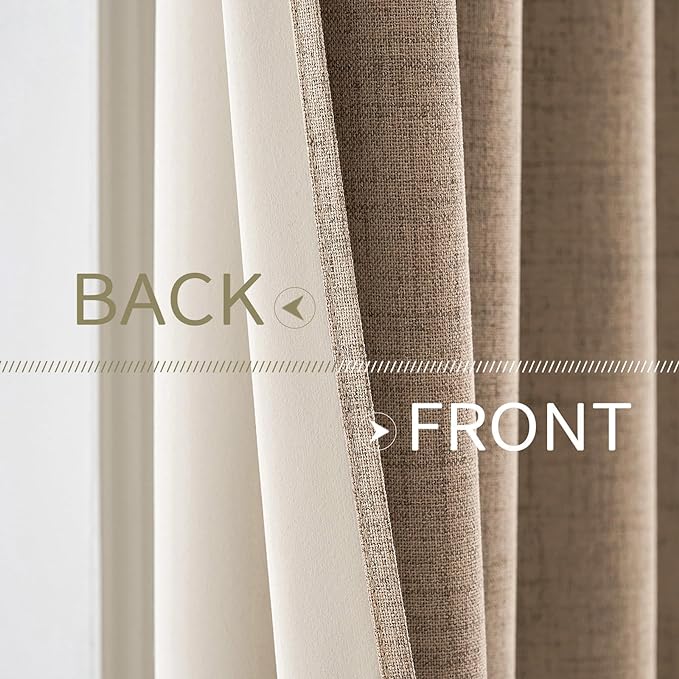 MIULEE Extra Wide 100% Blackout Curtains for Sliding Glass Doors Linen Textured W100 x L84 inch Panel Copper Brown Thermal Insulated Grommet Room Darkening Drapes for Patio, 1 Panel Set