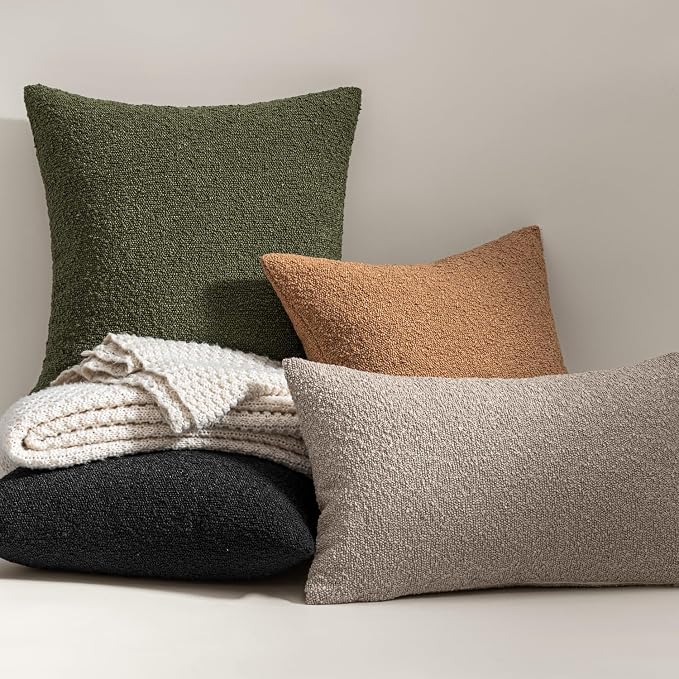 MIULEE 20x20 Decorative Lumbar Boucle Couch Pillow Covers Black | Set of 2 Textured Neutral Throw Pillow Covers, Accent Solid Pillowcases, Sofa Living Room Home Decor