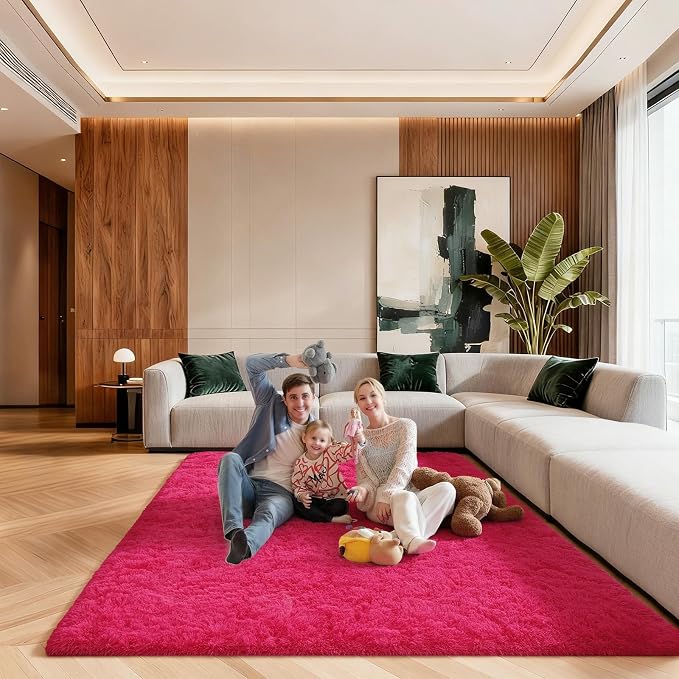 5x7 Area Rugs for Living Room, Large Fluffy Rugs for Bedroom, Fuzzy Shag Soft Non-Slip Carpet for Kids Girls and Boys Nursery Dorm Indoor Room Home Decor (5ft X 7ft, Hot Pink)