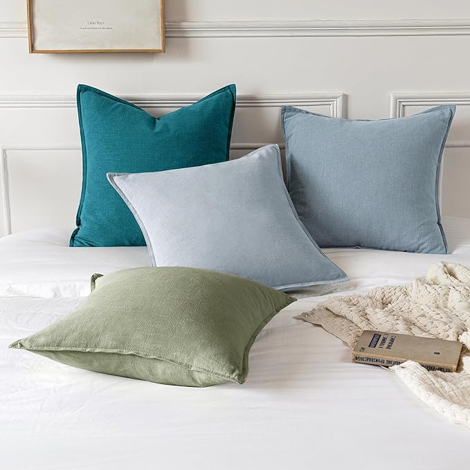 MIULEE Decorative Linen Euro Sham Pillow Covers 24x24 Sage Green | Boho Farmhouse Neutral Couch Throw Pillows for Bed, Pack of 2 Accent Modern Pillowcases, Sofa Livingroom Home Decor