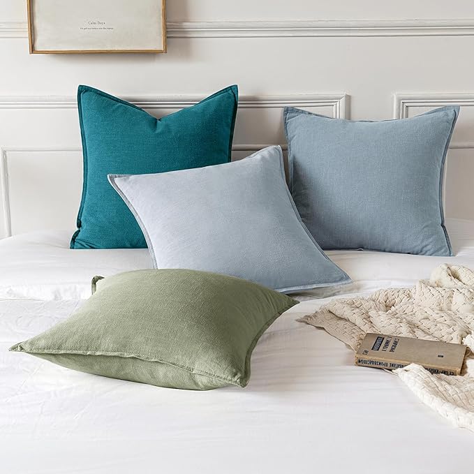 MIULEE Decorative Linen Euro Sham Pillow Covers 22x22 Inch Sage Green | Boho Farmhouse Neutral Couch Throw Pillows for Bed, Pack of 2 Accent Modern Pillowcases, Sofa Livingroom Home Decor