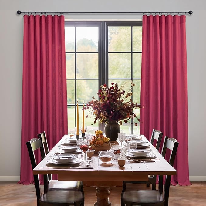 Pitalk Christmas Red Hot Pink Curtains for Bedroom 84 Inch Length 2 Panels Back Tab Pocket Semi Sheer Linen Rainbow Colored Girls Curtain for Kids Room Living Xmas Raspberry Fuchsia Magenta 52x84 Long