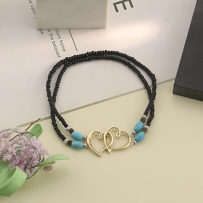 Elastic Beaded Ankle Bracelets for Women Double Heart Layered Stretch Ankle Bracelets Waterproof Dainty Boho Beaded Anklets for Summer Beach Foot Jewelry