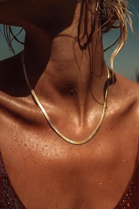 DEARMAY 14K Gold Plated Herringbone Necklaces for Women, Dainty Gold Snake Choker Chain Non Tarnish Trendy Simple Thin & Chunky Options Neckalce 1.5/3/5/6/8mm Chain Jewelry for Gifts