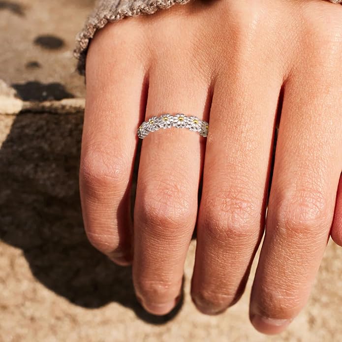 EVER FAITH Dainty 925 Sterling Silver Daisy Blooms Flower Ring Sunflower Stacking Promise Wedding Band Rings for Women Size 8