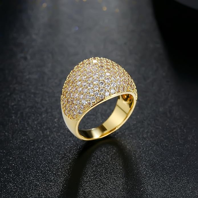 Diamond Accent Dome Ring - Sliver Fashion Rings for women Big Hollow Women Wedding Band Cubic Zirconia Statement Rings for women 5-11
