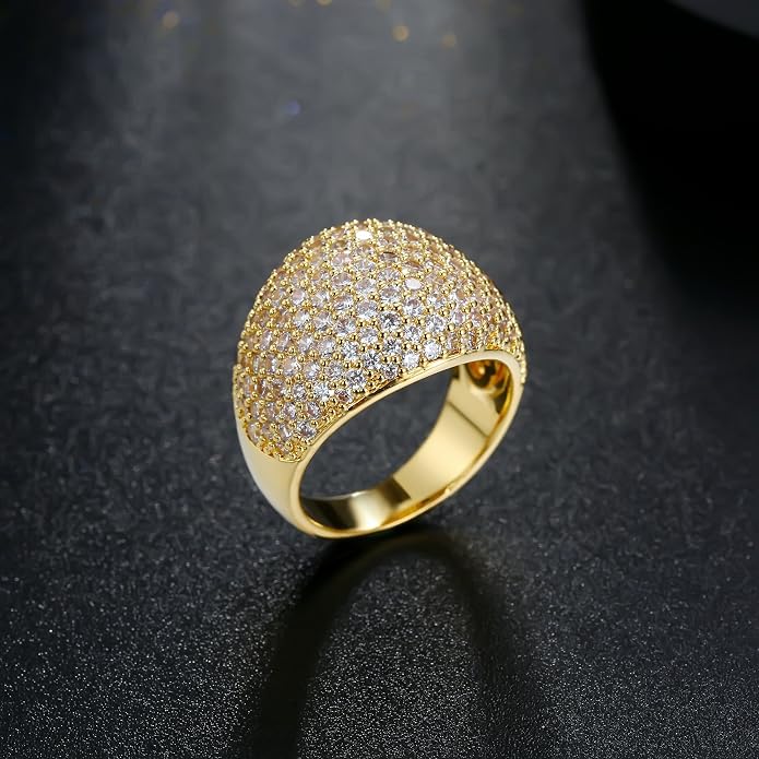 Diamond Accent Dome Ring - Sliver Fashion Rings for women Big Hollow Women Wedding Band Cubic Zirconia Statement Rings for women 5-11