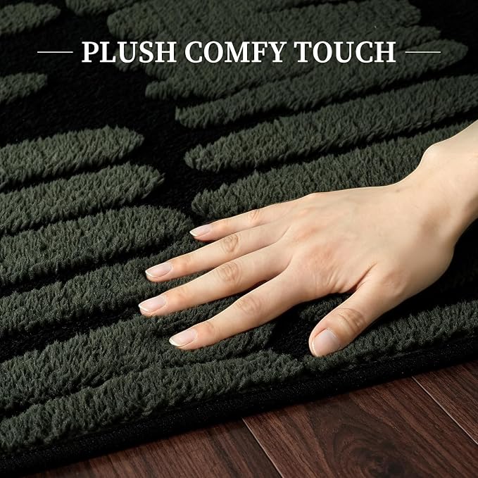 YIHOUSE Abstract 8x10 Area Rug Olive Green: Washable Geometric Rug | Modern, Textured High Low Pile, Fluffy Soft, Striped Carpet for Living Room, Bedroom, Dining Room, Home Office Decor