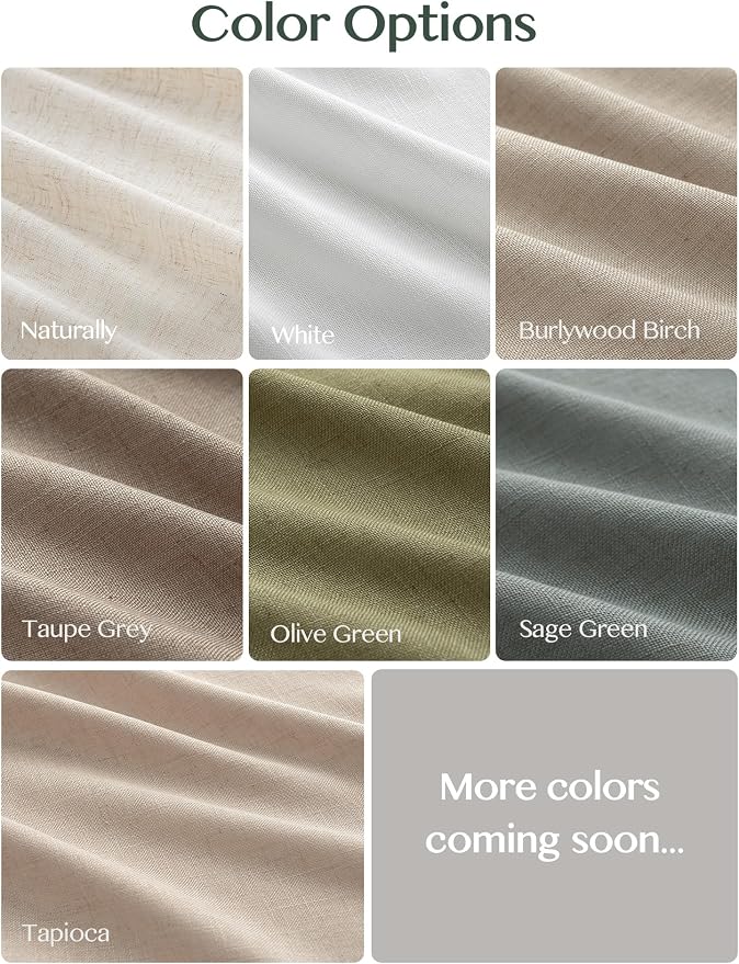 Liz Pinch Pleated Linen Curtains Light Filtering Curtains for Living Room, Farmhouse Window Curtains for Bedroom, Modern Drapes with Hooks and Rings, 90 Inches Long, Sage Green, 2 Panels Set