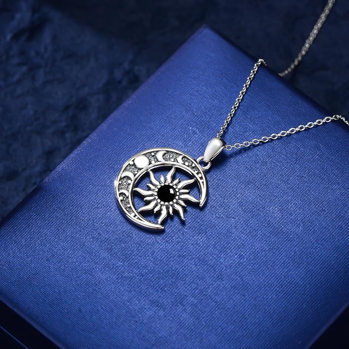 Sun and Moon Necklace 925 Sterling Silver Sun Moon Pendant Gemstone Jewelry Gifts for Women