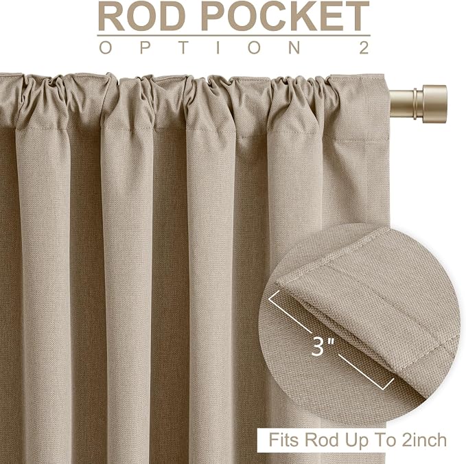 100% Blackout Shield Brown Linen Blackout Curtains for Bedroom 96 Inches Long, Back Tab/Rod Pocket Living Room Drapes, Thermal Insulated Blackout Curtains 2 Panels Set, 50" W x 96" L,Copper Brown
