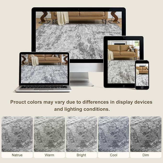 6x9 Area Rug, Non Slip Low Pile Washable Large Rug for Living Room | Soft Modern Abstract Carpet, Stain Resistant Kid & Pet Friendly, Made for Dining Room, Nursery, Home Office - Dark Gray