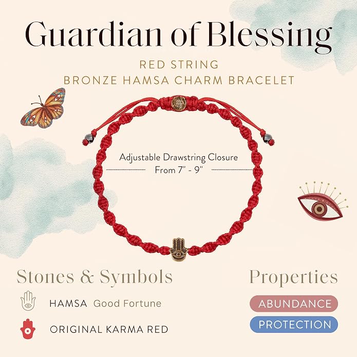 KARMA AND LUCK Guardian of Blessing, Men's Red String Bronze Charm Bracelet, Handmade in Bali for Protection, Adjustable Size