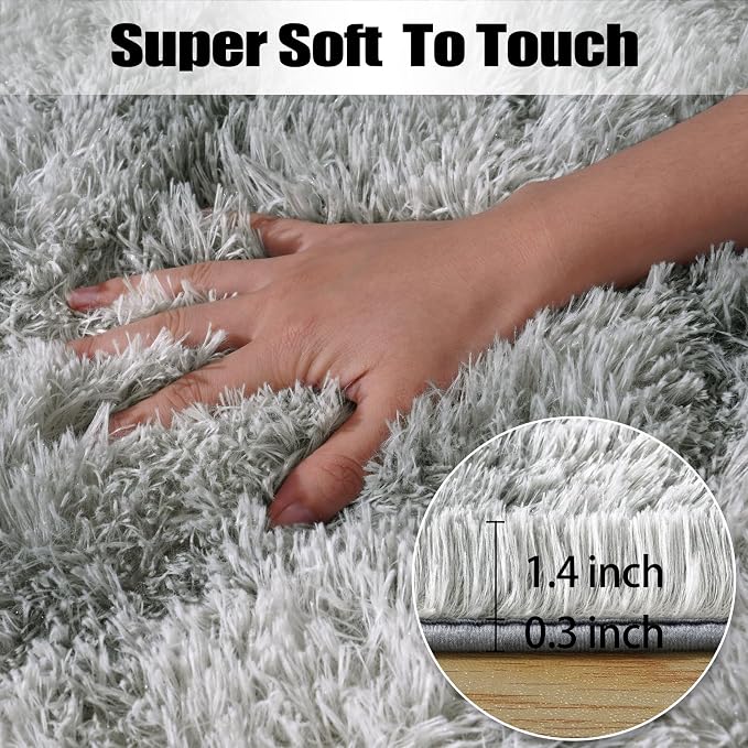 qulint 9x12 Rug for Living Room, Shag Large Rug for Bedroom, Tie-Dyed Grey | Fluffy Shaggy Carpet for Boys Room, Plush Fuzzy Alfombras Para Salas Modernas for Kid Room Dorm Classroom Home Decor